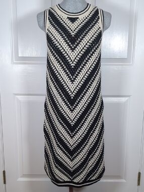 Gap Crochet Midi Sweater Dress Black Ivory Chevron Pattern Sleeveless Knit